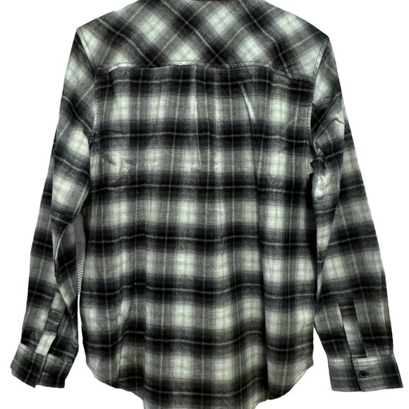 Womens Small Black Gray Flannel Weatherproof Vintage Comfort Stretch Plaid Shirt - Picture 2 of 9